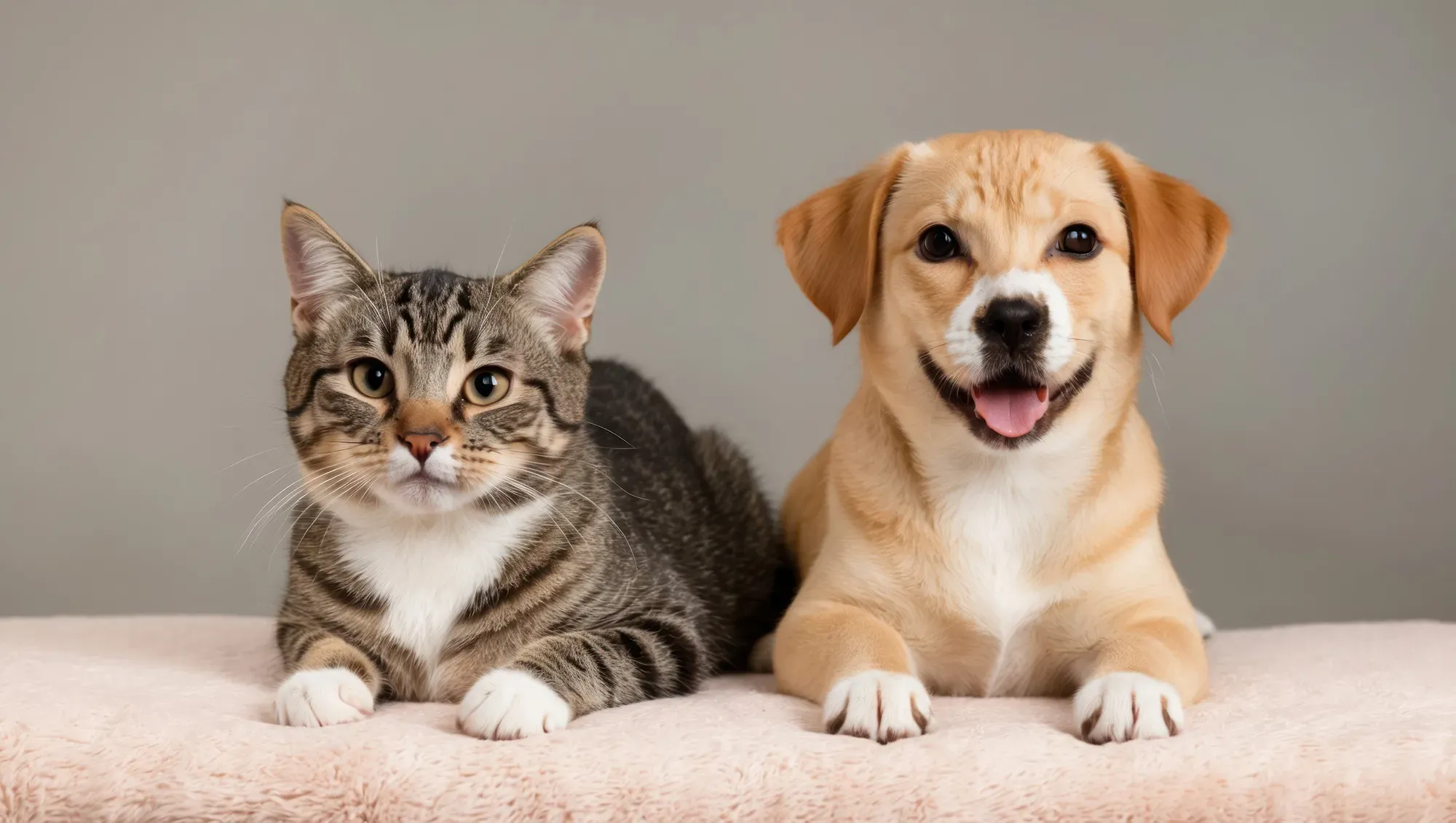 Cheerful Cat Dog Lying Together Symbolizing Friendship Joy